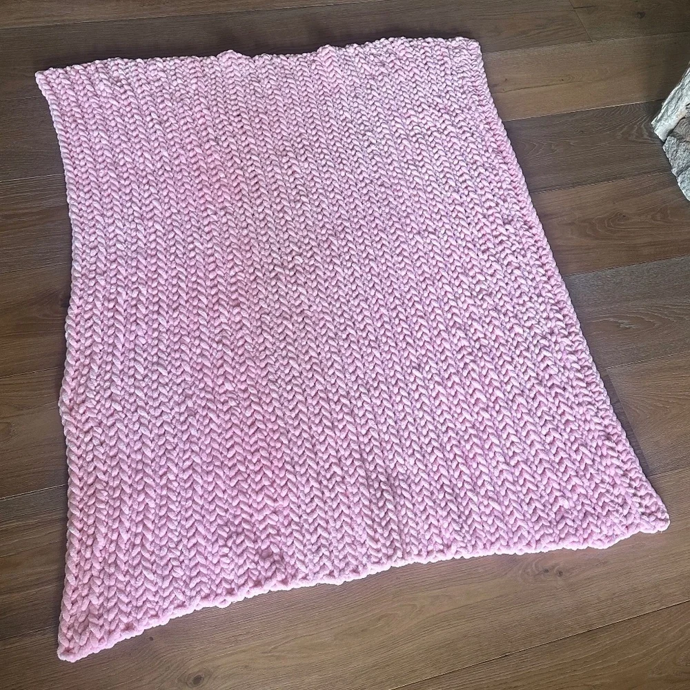 Handmade Plush Crocheted Pink Blanket | Soft Throw | Approx. 52” x 47”